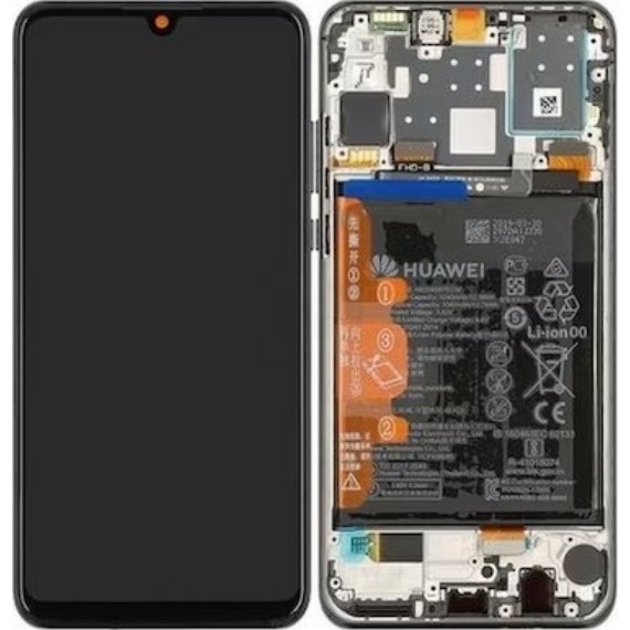 Huawei P30 Lite gyári keretes LCD kijelző akkumulátorral/fekete/02352RPW 